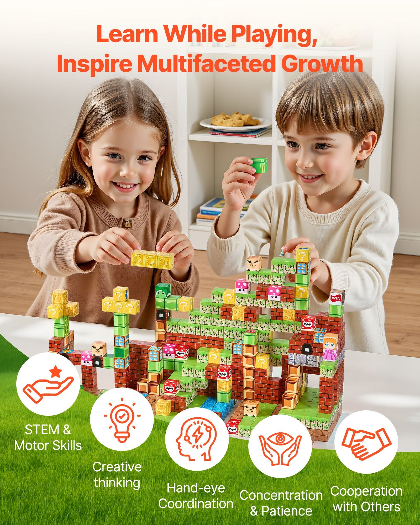 Magnetic Blocks, 100 PCS Magnet Blocks Set, Magnetic Building Cubes For Kids, STEM Montessori Sensory Toys For Christmas Birthday Gift, Construction Stacking Toy For Ages 3 And  Years Old Boys & Girls