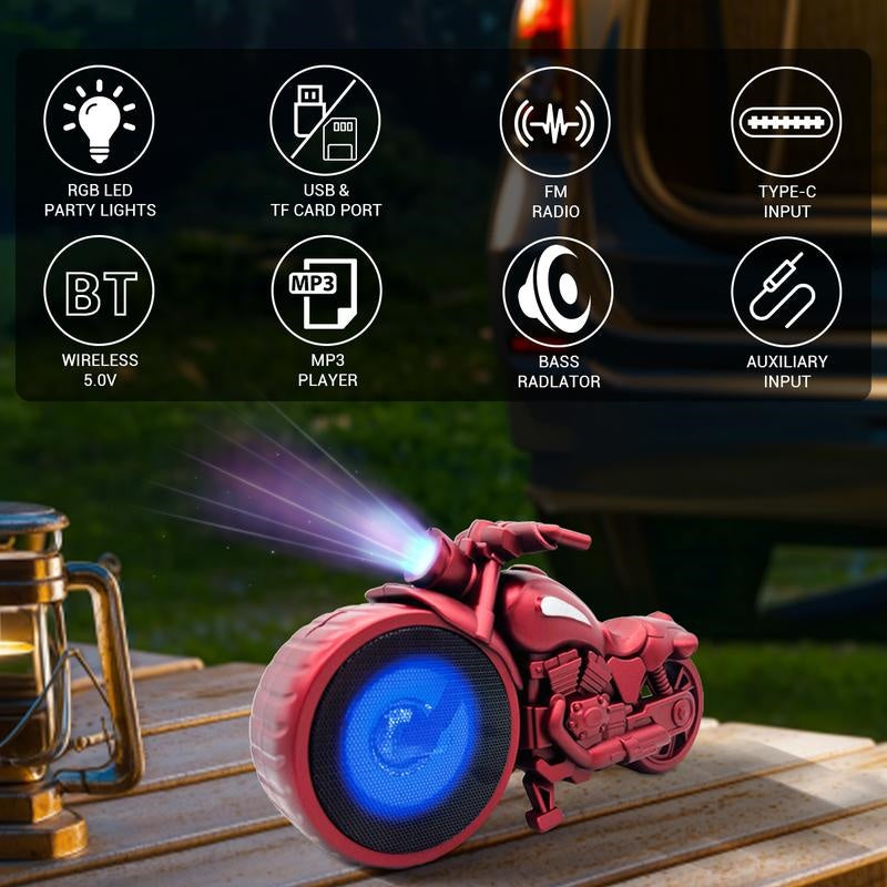 Retro Design Portable Bluetooth Speaker Motorcycle Replica TF Card LED FM Radio--Blue