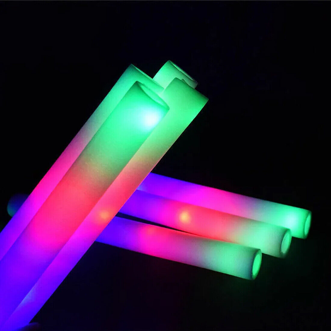 30Pcs LED Foam Stick Flashing MultiColor Glow In Dark White Batons Light Concert