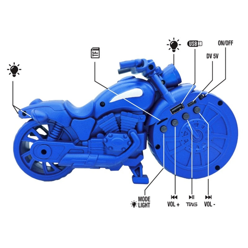 Retro Design Portable Bluetooth Speaker Motorcycle Replica TF Card LED FM Radio--Blue