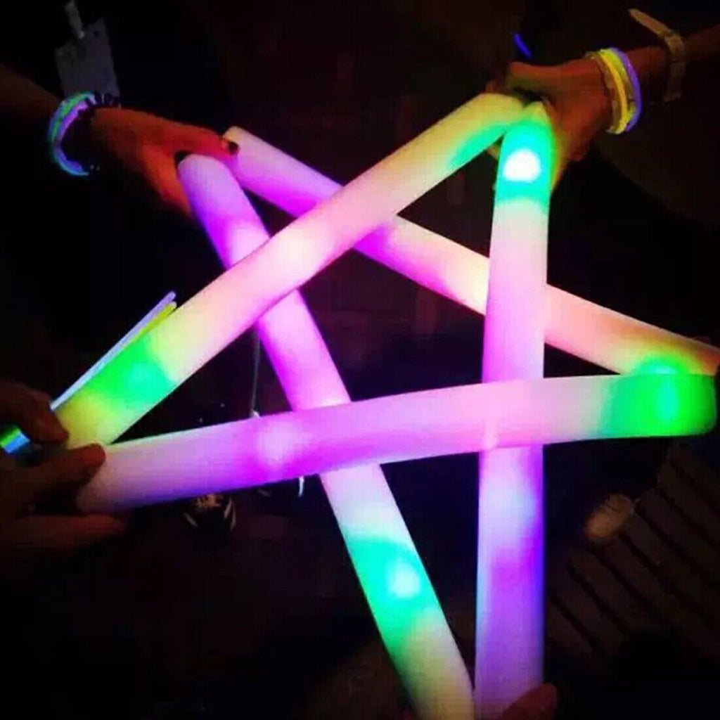 30Pcs LED Foam Stick Flashing MultiColor Glow In Dark White Batons Light Concert