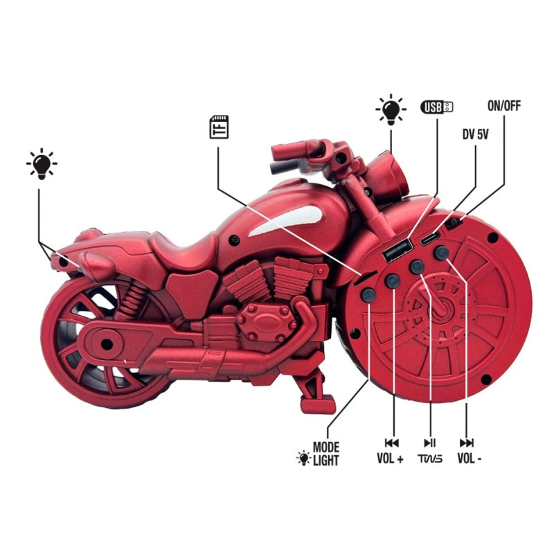 Retro Design Portable Bluetooth Speaker Motorcycle Replica TF Card LED FM Radio--Blue