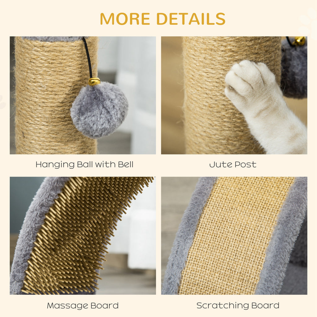 PawHut Cat Tree For Indoor Cats Climbing Activity Center Kitten Tower Furniture With Jute Post Scratching Massage Board Hanging Ball With Bell 34 X 24 X 43cm Grey