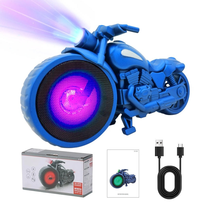 Retro Design Portable Bluetooth Speaker Motorcycle Replica TF Card LED FM Radio--Blue