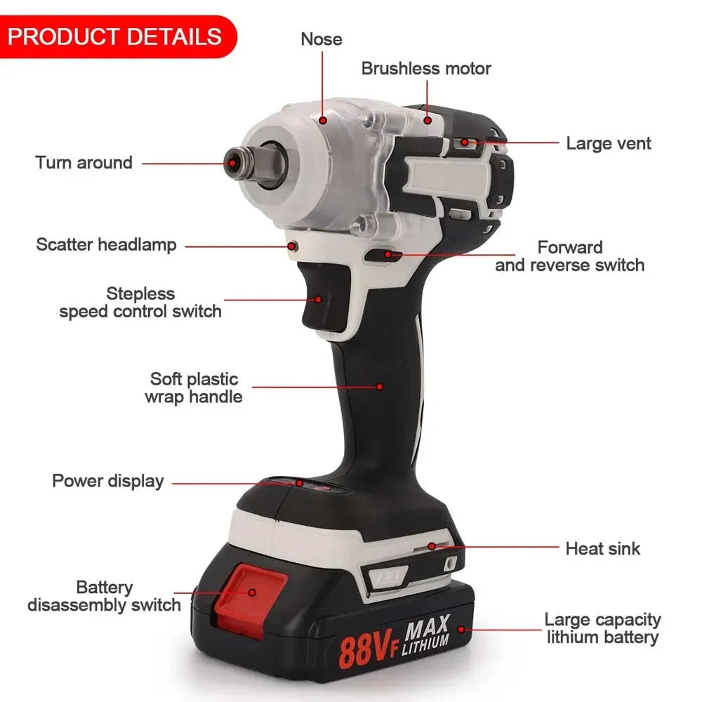 21V Cordless Electric Impact Wrench Drill Gun Ratchet Driver W 2 Battery