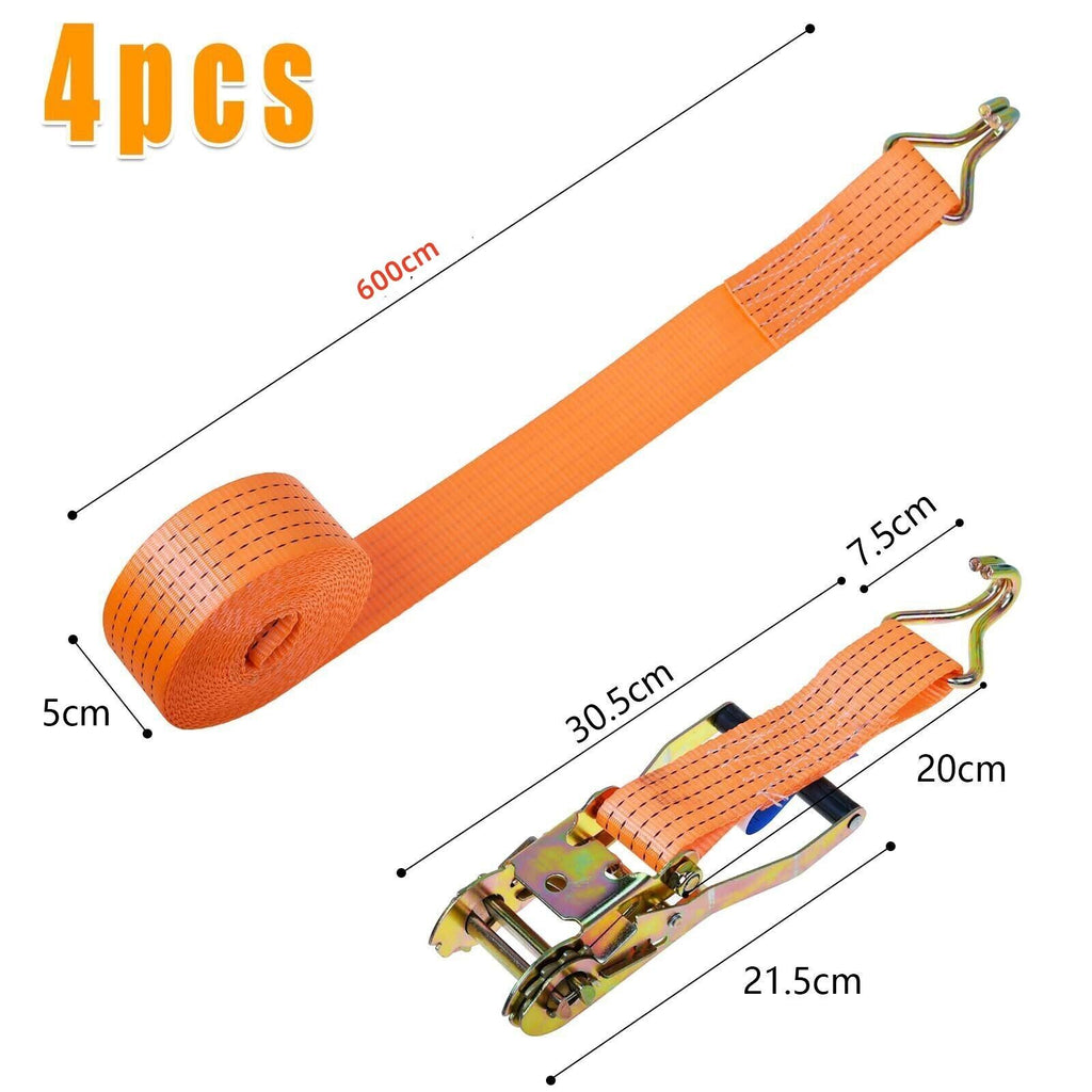 4X Heavy Duty Ratchet Ties Down Straps 50mm-6 Meter Lashing Cargo Luggage 3000KG