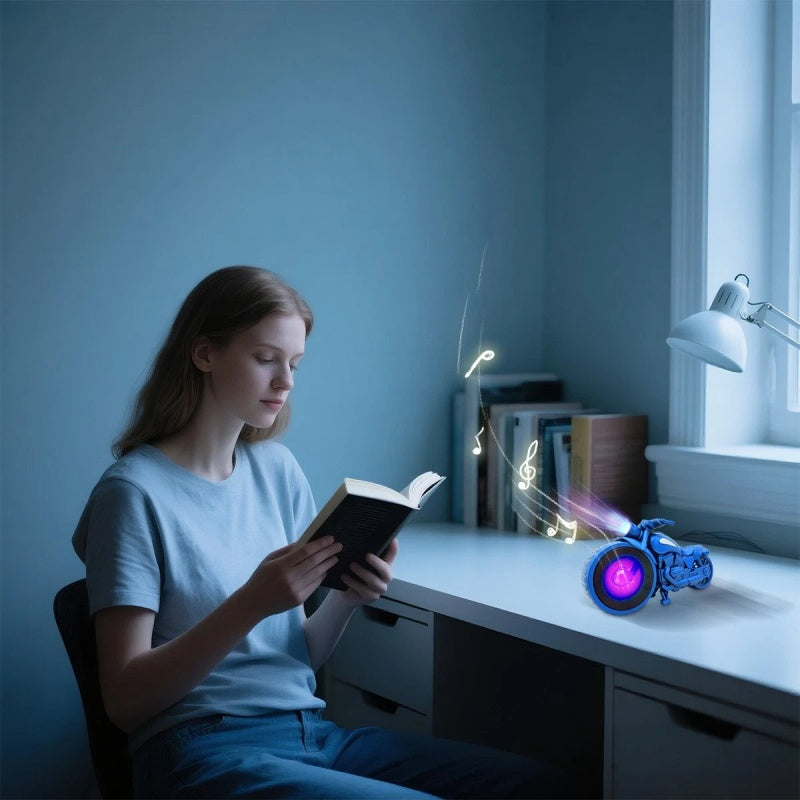 Retro Design Portable Bluetooth Speaker Motorcycle Replica TF Card LED FM Radio--Blue